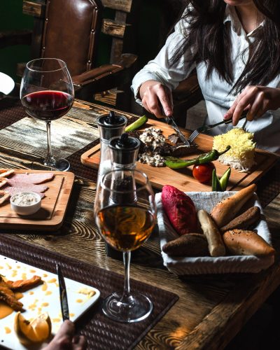 fried meat with mushrooms and rice